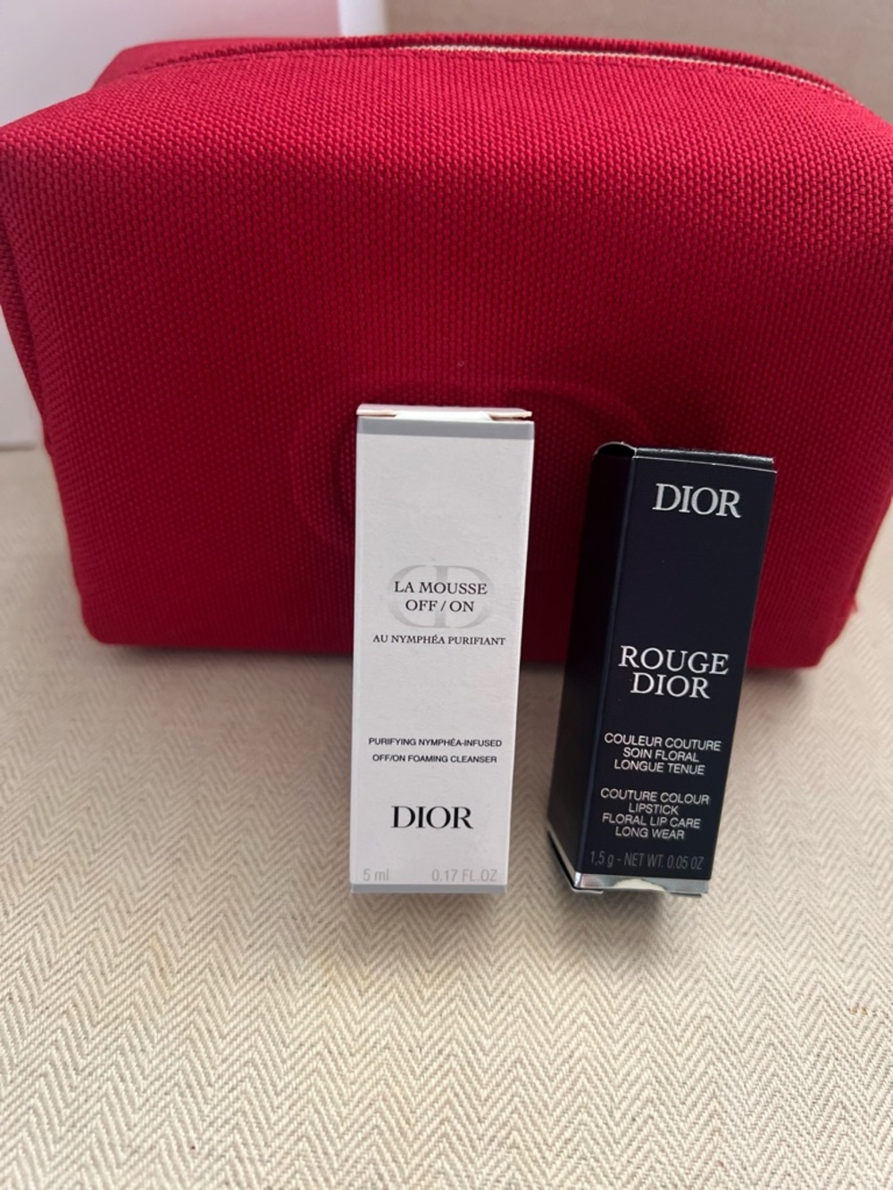 Christian Dior Red Cosmetic pouch & Samples
